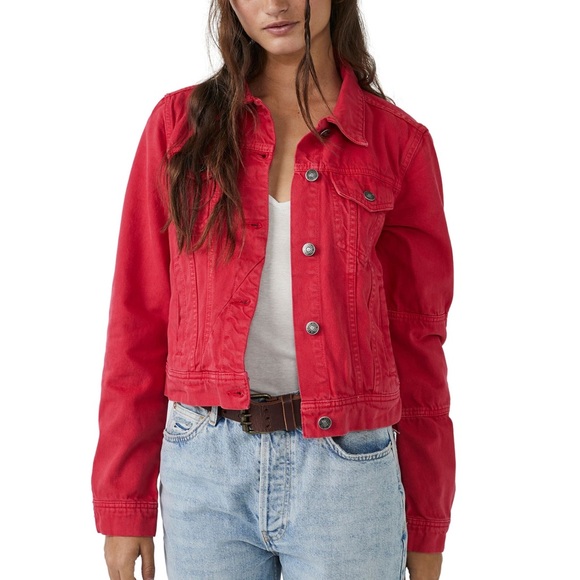 Free People NWT Rumors Denim Jacket in Strawberry Size XS. From Nordstrom. - Picture 1 of 11